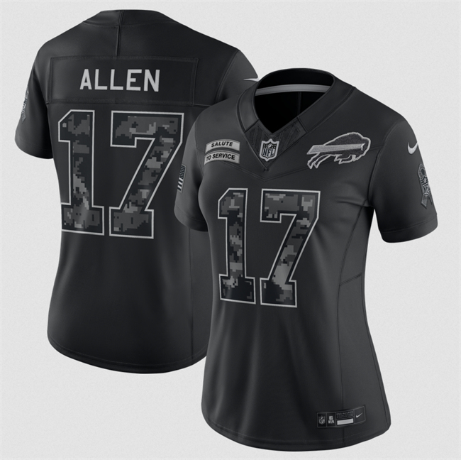 Women's Black Buffalo Bills #17 Josh Allen 2026 Salute to Service Limited Stitched Football Jersey(Run Small)